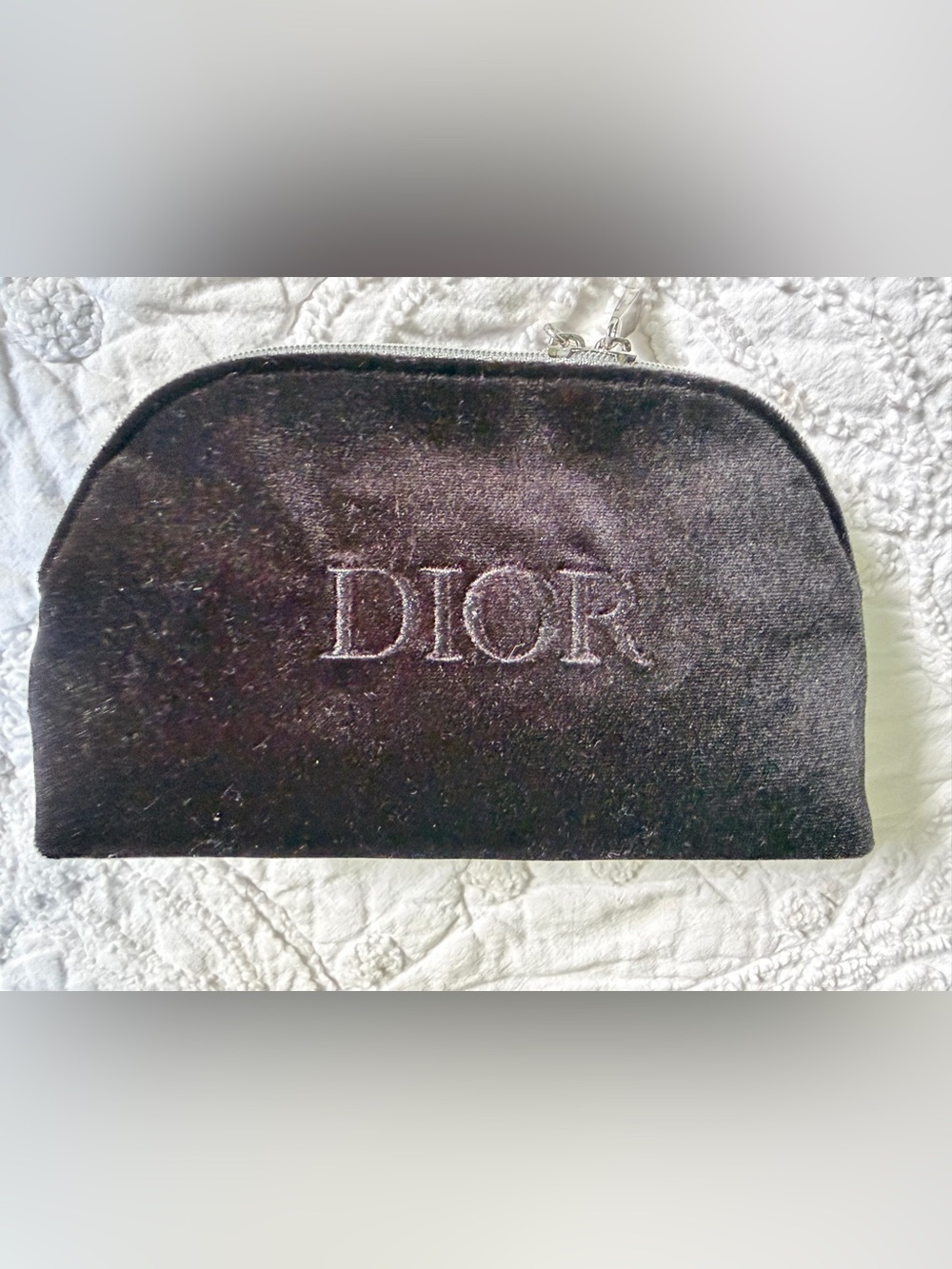 NEW Dior Black Velvet Cosmetic Pouch w Silver Tone Hardware & Double Zippers